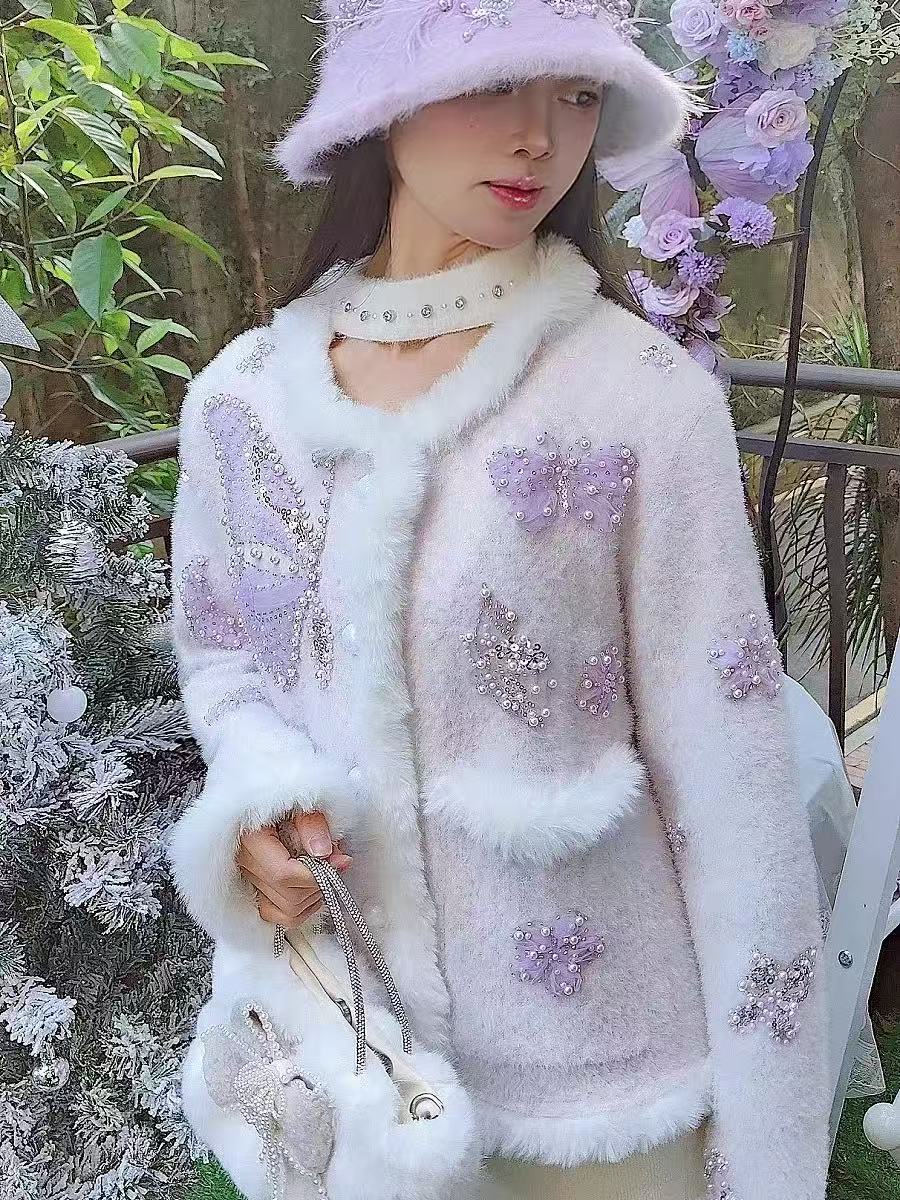 Luxury Style Pearls Beads Stit - Wool Coat Peacoat ulasan dan harga