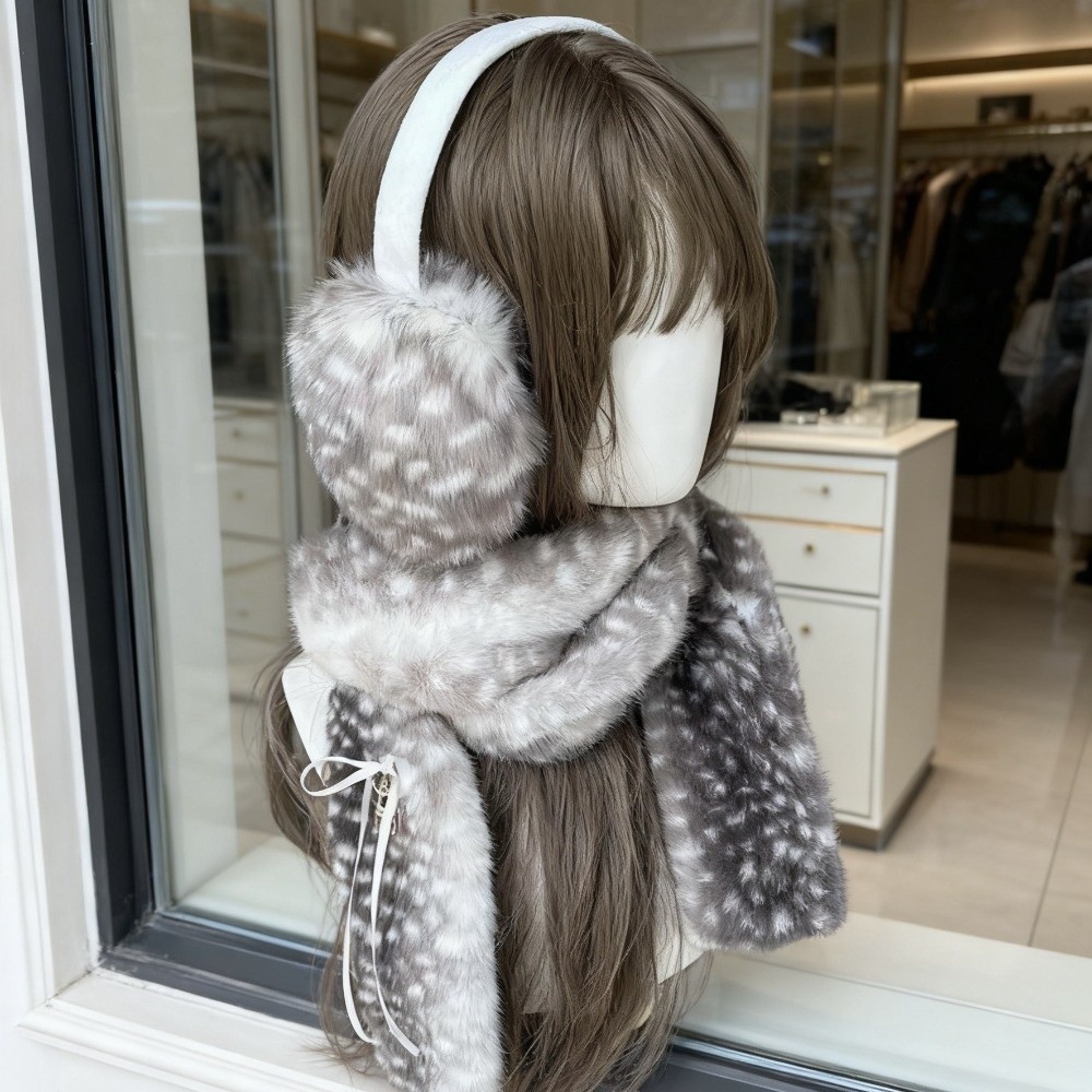 Cute Deer Print Scarf Winter W - Earmuffs Foldable ulasan dan harga