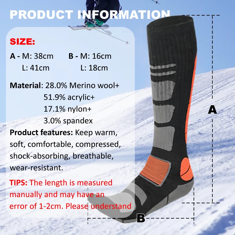 1 Pair Merino Wool Ski Socks M - Thermal Sock Wool ulasan dan harga