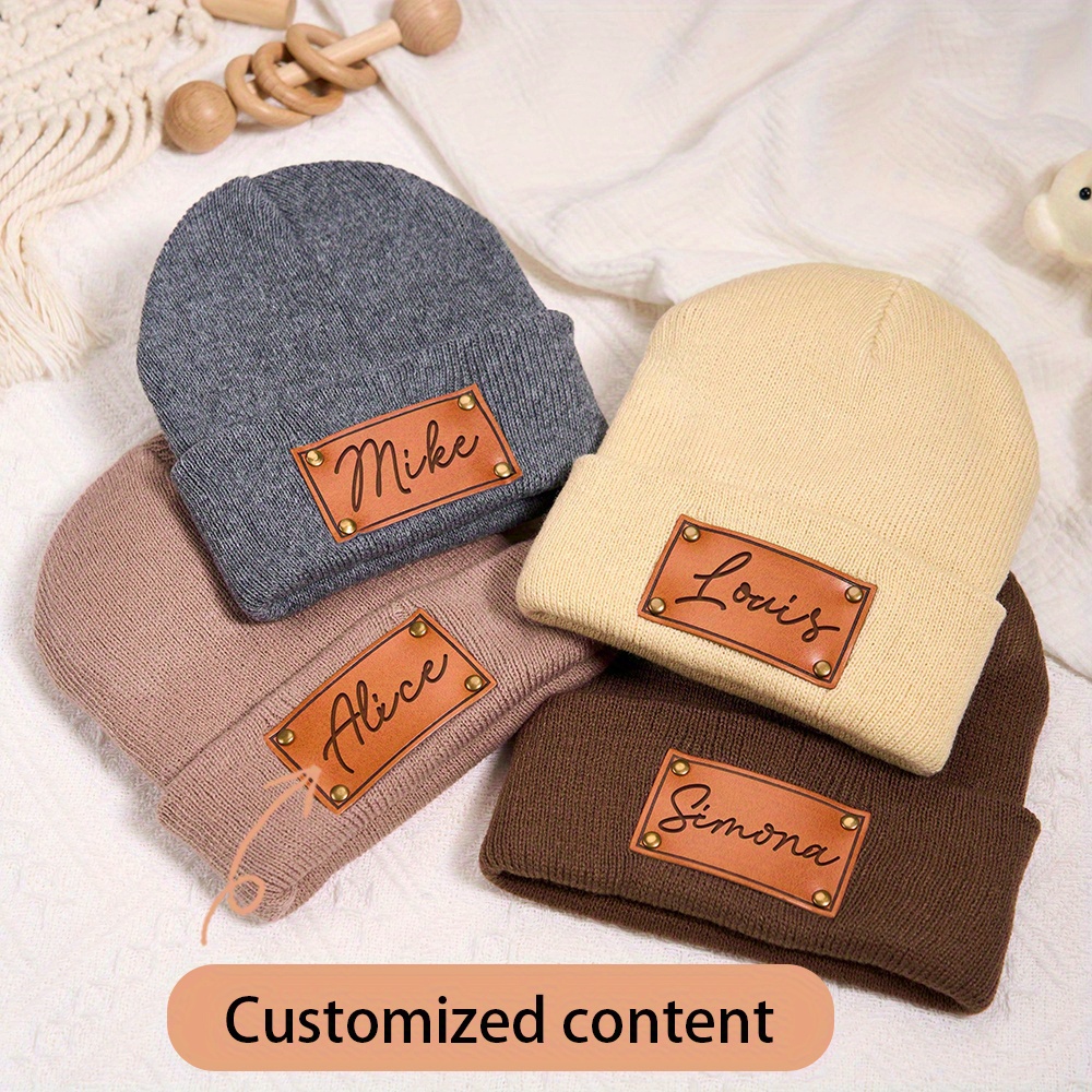 Custom Leather Patch Beanie Cu - Knit Beanie Hat Warm ulasan dan harga