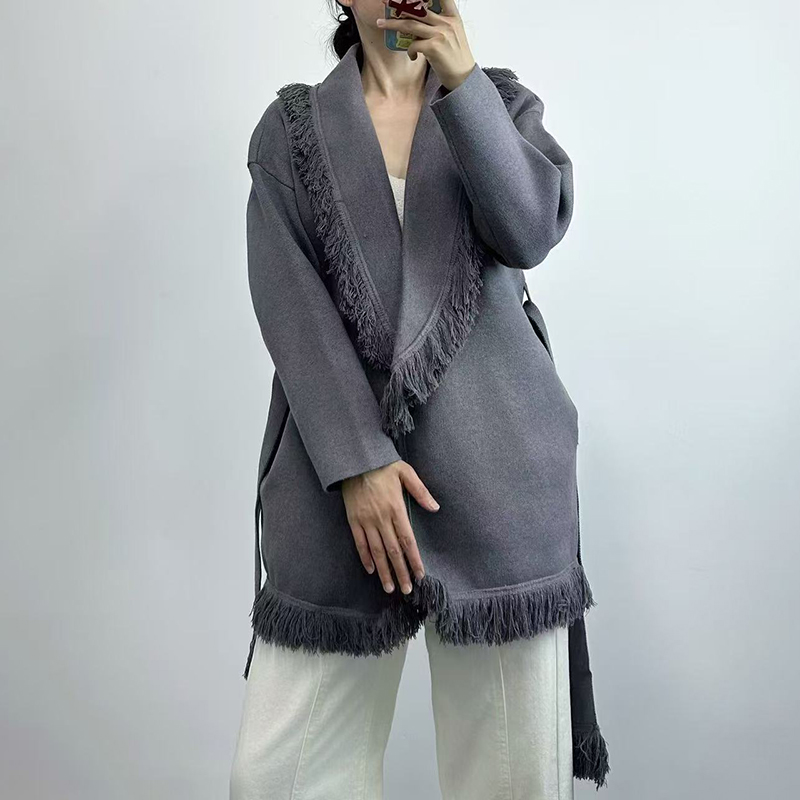 Ladies fringed long wool knit  - Wool Coat Peacoat ulasan dan harga