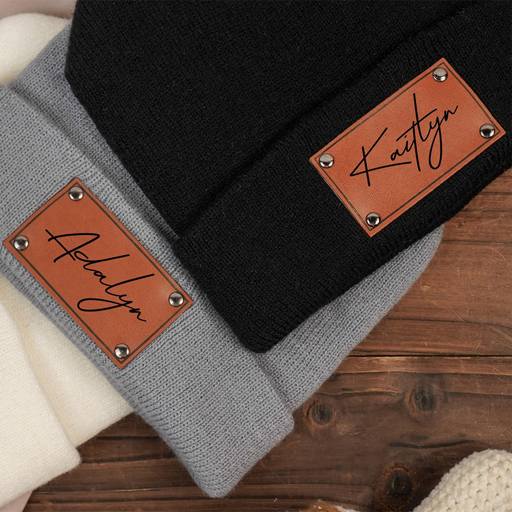 Custom Name Leather Label Knit - Knit Beanie Hat Warm ulasan dan harga